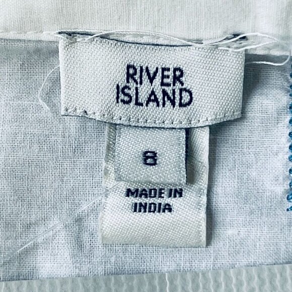 River Island Embroidered Mini Shirt Dress Size 8 Open Back Collard Button Up - Picture 11 of 16